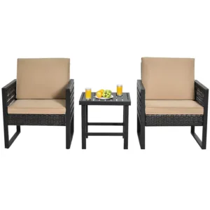 3-Piece Patio Furniture Set - Wicker Rattan Sofa Set, Bistro Set with Coffee Table, Seat & Back Cushions, Outdoor, Customized