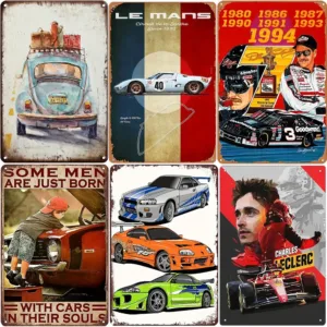 Racing Car Plaque Metal Tin Signs Vintage Metal Poster Wall Art Decor for Garage Racing Club Home 8X12inch