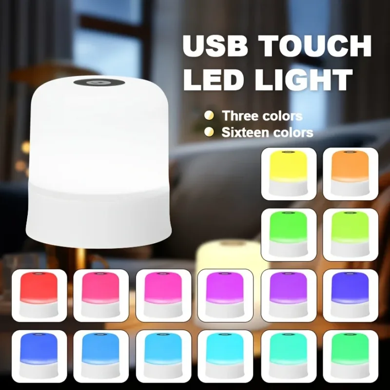 3/16 Color LED Touch Bedside Night Light Plugged In Bedside Lamps Desktop Bedroom Desk Lamps Camping Festival Decoration