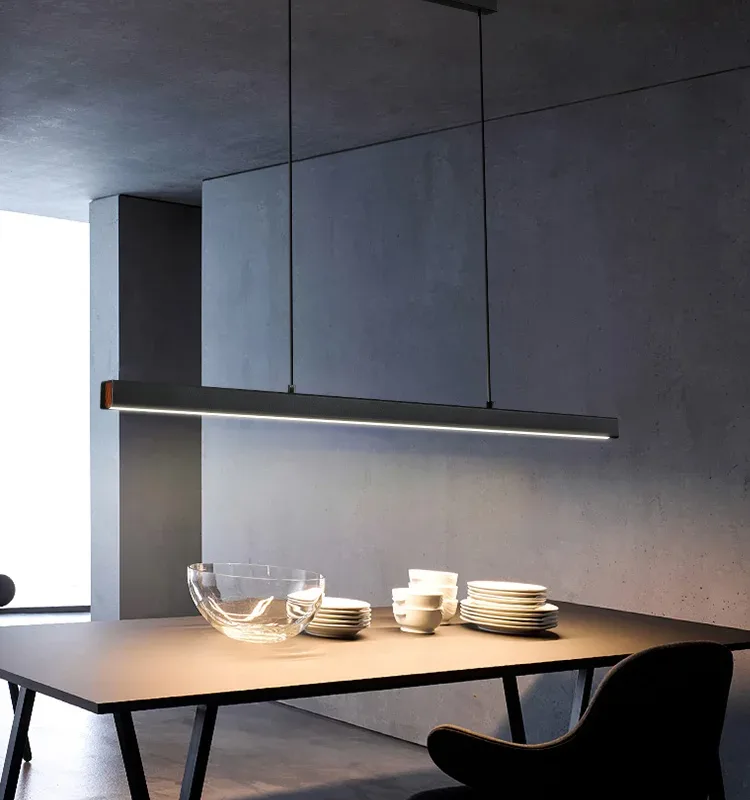LED restaurant chandelier modern simple long strip dining table dining room bar lamp Nordic minimalist office lights