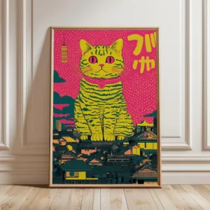 Japanese Pop Art Cat Poster Prints Surreal Animal Humor Decor Funny Cat Bathroom Wall Art Trendy Bathroom Wall Art Gift