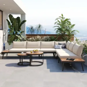 Modern Outdoor Sectional Sofa Set with Round Nesting Coffee Tables and Cushions,6-Piece Patio Furniture Set for, Custom