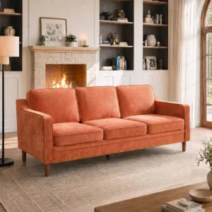 80" Chenille Sofa, 3 Seater Couch, Mid Century Modern Couches with Solid Wood Legs for Living Room Bedroom, Custom