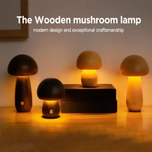 Wooden Mushroom Lamp, Portable Cordless Rechargeable Battery Operated Table Lamps ,Dimmable Night Light for Birthday Gifts