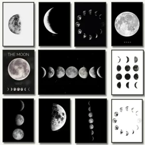 Black White Art Moon Phase Posters Aesthetic Canvas Prints Painting Wall Picture For Living Room Bar Cafe Home Decor Cuadros