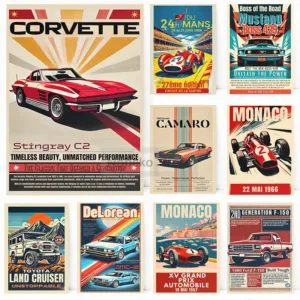 Retro Cars Posters Vintage Classic Cars Prints Canvas Painting Playroom Boy Wall Art Pictures Home Room Modern Car Decoration