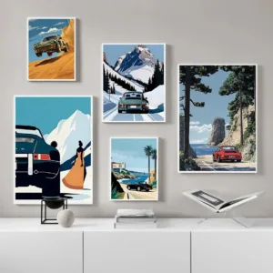 Classic Alpine Drive Poster Vintage Alpine Tour Cartoon Print Canvas Painting Wall Art Painting Home Living Room Decor