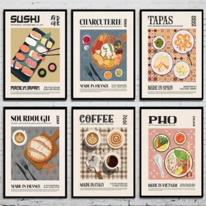 Retro Kitchen Poster Character Coffee Quotes Delicious Food Canvas Painting Wall Art Home Print Living Room Decor Mural Cuadros