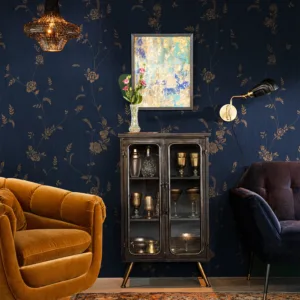 Vintage Navy Floral Self-adhesive Wallpaper Retro Peel And Stick Flower And Leaves Furniture Cabinet Sticker Waterproof Decor