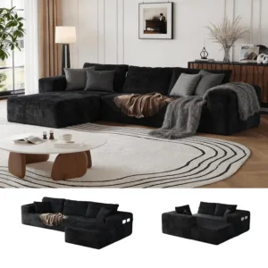 Boneless Sectional Couch Black L Shape Sofa Ottoman with Recliner Bed Memory Foam Modular Cloud No Bones in a Box, Custom