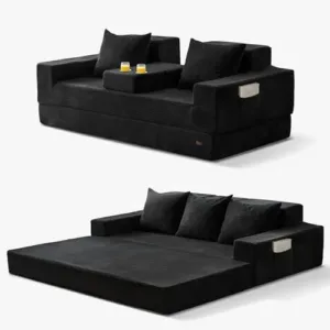 Local US inventory)80 Inch Oversized Boneless Loveseat Sofa Bed 4 in 1 Foldable Floor Couch with 2 Cup Holders No Assembly Requ