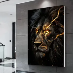 AA Classic Vintage Animal Wall Art Black Gold Light Coloured Lion HD Canvas Printed Poster Home Living Room Bedroom Decoratio