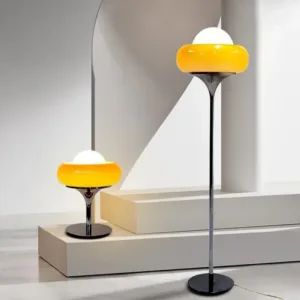 Bauhaus Glass Floor Lamp Living Room Bedroom Study Retro Orange Red Lampshade LED Metal Floor Light Egg Tart Table Lamp Lustre