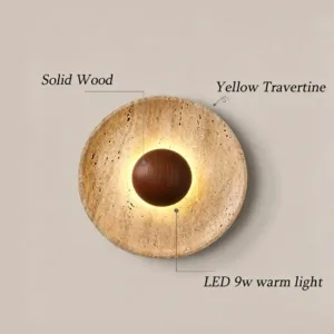 Nordic Stone Circular Wall Lamp Yellow Travertine LED Wall Lights Bedroom Bedside Restaurant Staircase Corridor Background Light