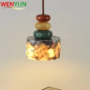 2026 Luxury Calacatta Marble LED Pendant Light Colored Stone Chandelier for Bedroom Bedside Kitchen Island Bar Restaurant Decor