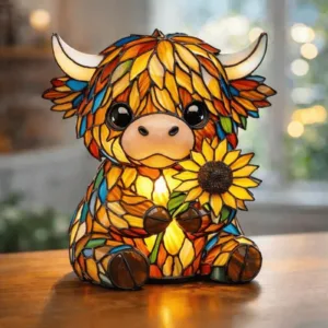 LED 3D Animal Night Lamps Multi-Purpose Sunflower Highland Cow Table Lamp Resin Animal Ornament Light for Home Office Bedroom