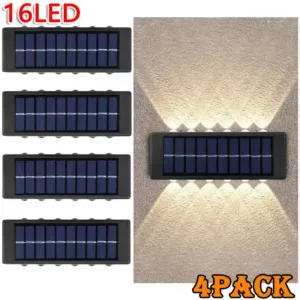 1~4Pcs Solar Wall Lights Outdoor 16LED Waterproof Lamp Up And Down Convex Lens Lighting For Garden Landscape Balcony Decoration