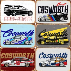 HD Metal Tin Sign Vintage Ford Escort Cosworth Rally Racing Car Wall Decor for Garage Man Cave Home Decoration