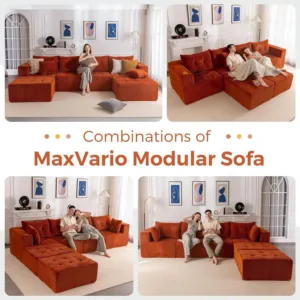 129.5-Inch Orange Tufted U-Shaped Cloud Couch with 2 Ottomans Boneless Modular Sofa in a Box No Assembly Required custom