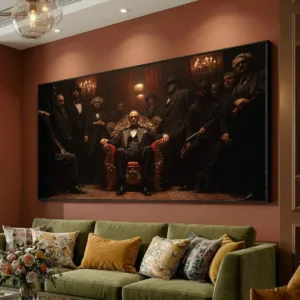 Vintage Mafia Family Portrait CanvasPrints, Classic Gangster Wall Art Canvas, Dark Interior Canvas Painting for Home Decorati