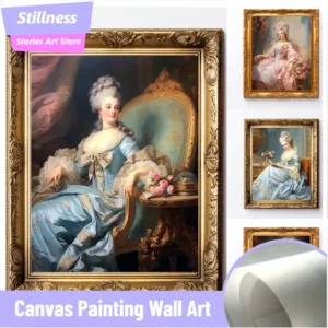 Frameless Stillness Stories frameless Rococo Lady in Sage Green Dress Art Print Vintage Baroque 18th Century Oil Painting Wal