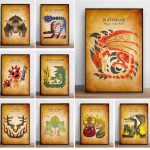 Japanese Game Animated Vintage Canvas Painting Wall Art Pictures Monster Hunter Posters and Prints for Living Room Home Decor
