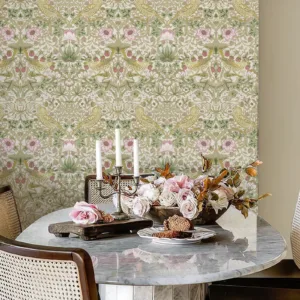 Morris Style Floral Bird Self-Adhesive Wallpaper Morden Waterproof Living Room PVC Wallpaper Chic Birds Wall Cabinet Sticker