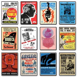 Vintage French Music Venue Poster Jazz Artists Reprints Country Concert Canvas Painting Wall Art Pictures Home Club Pub Decor