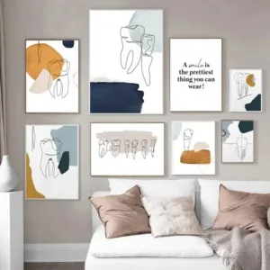 Modern Abstract Line Art Canvas Painting Dental Clinic Wall Decor Dentist Office Posters and Prints Aesthetic Teeth Artwork for