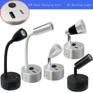 RV 3W Reading Lights Wall Lamp Type-C+USB Ceiling Lamp Cross Border 12V-24V Gooseneck LED RV Light Ship Yacht Indoor Lighting