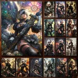 Vintage NieR Automata 2B Canvas Wall Posters Classic Game Anime Figure Prints Household Interior Ornament Wall Gifts Room Dec