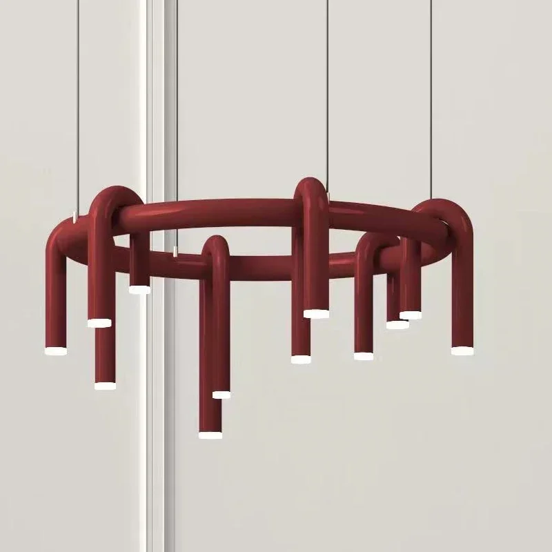 Modern Red Led Chandelier for Living Room Bar Table Pendant Lamp Kitchen Island Pendant Lights Home Decorations Hanging Light