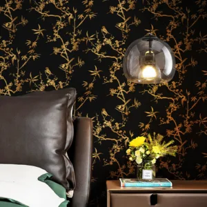 Gold Floral Trees Wallpaper Peel And Stick Gold And Black Vinyl Wall Decor Furniture Self Adhesive Waterproof Cabinet Sticker
